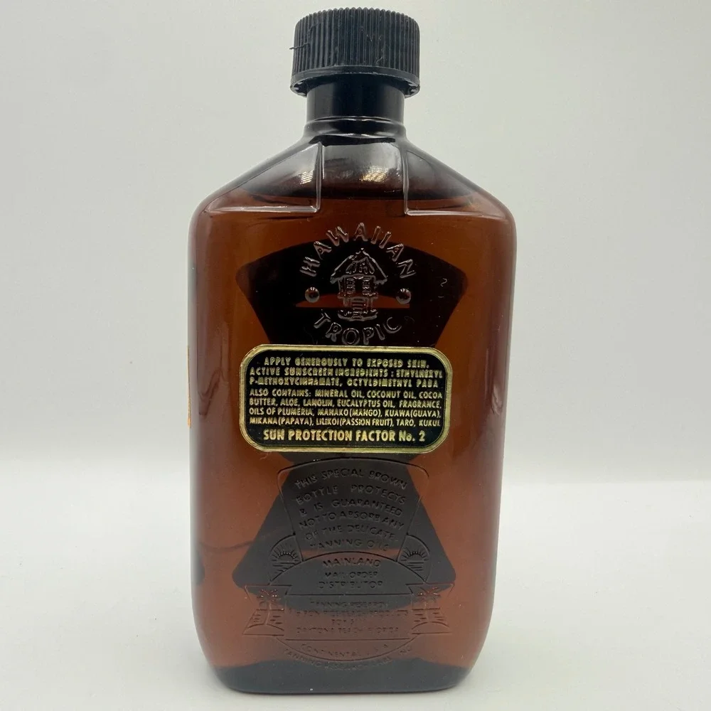 Vintage Hawaiian Tropic Dark Tanning Oil 8oz Amber Bottle SPF 2 Ron Rice Retro